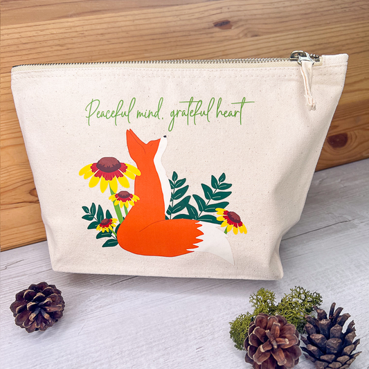 Embroidery fox project zip bag
