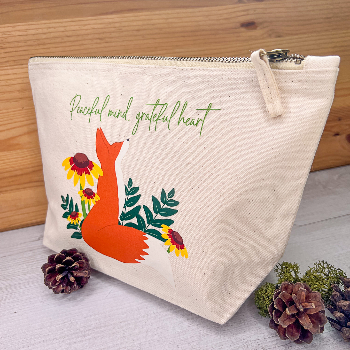 Embroidery fox project zip bag