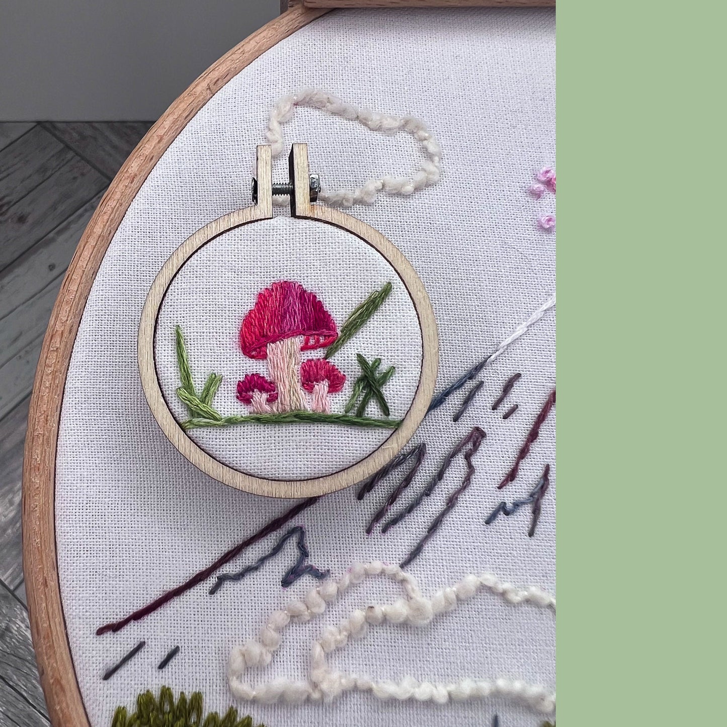 Hand Embroidered mushroom Needle Minder