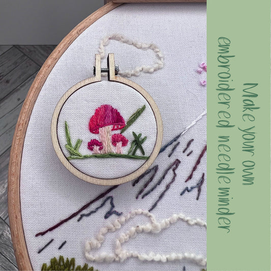 Hand Embroidered Mushroom Needle Minder Kit