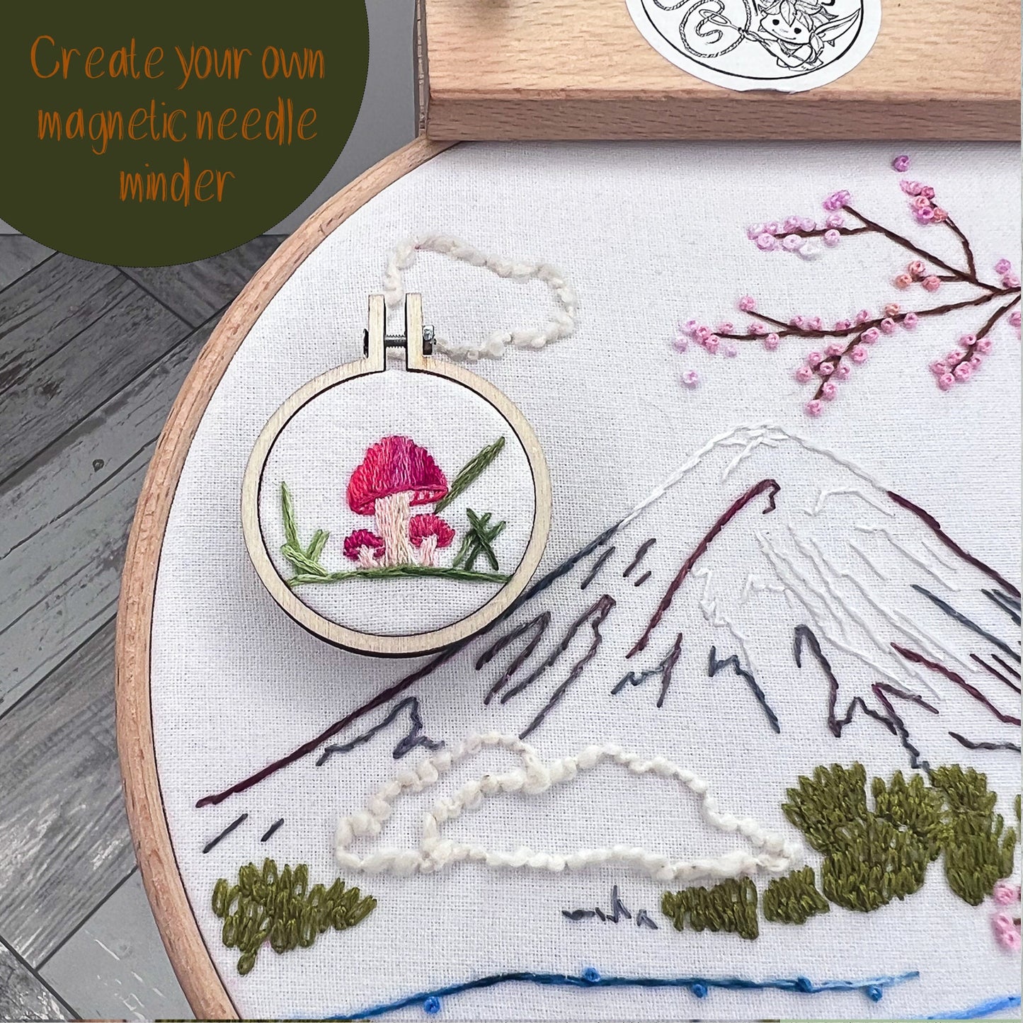 Hand Embroidered Mushroom Needle Minder Kit