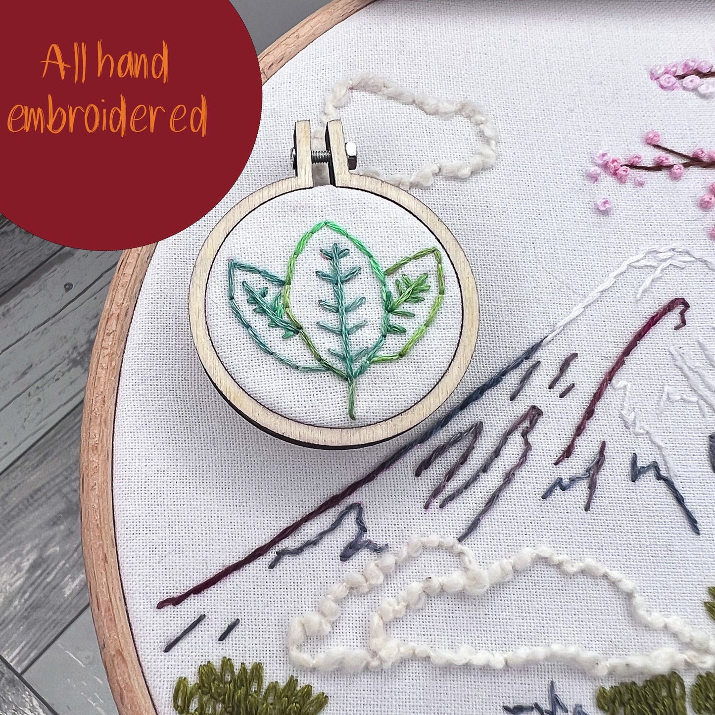 Hand Embroidered leaf Needle Minder