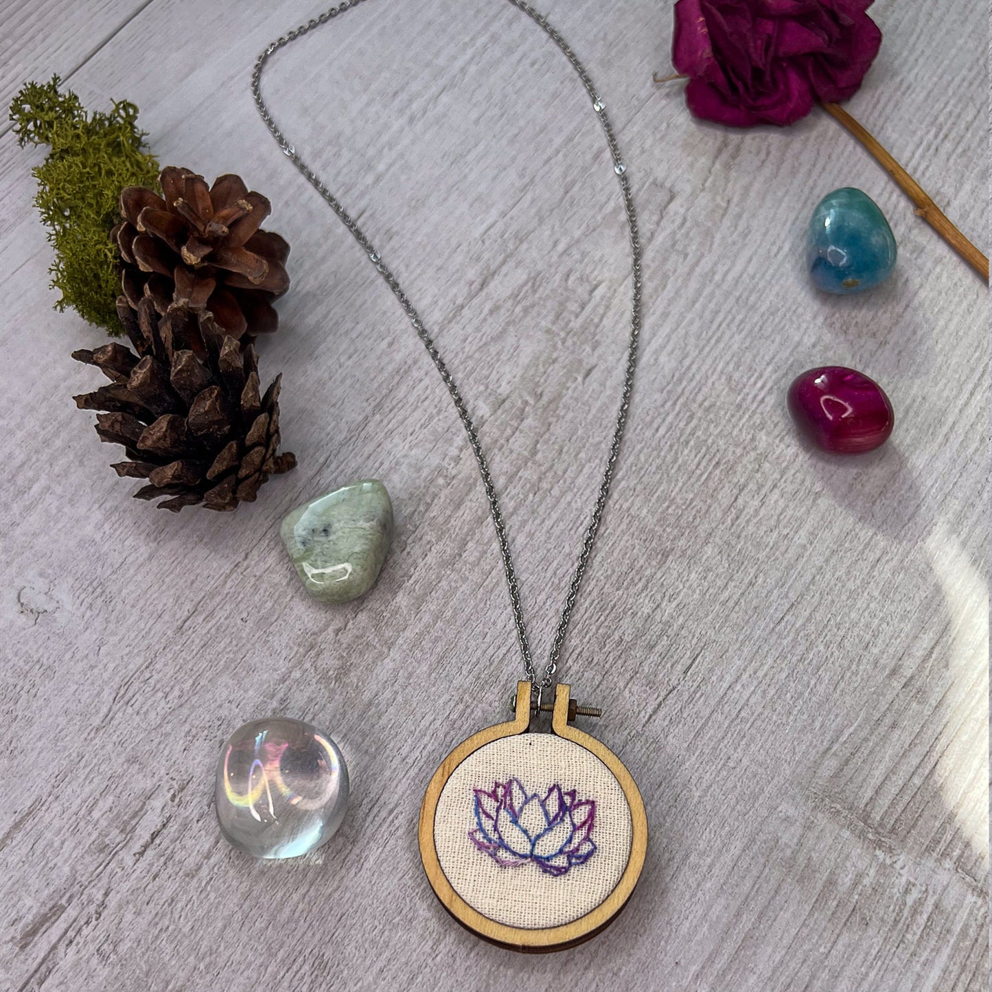 Lotus embroidered necklace