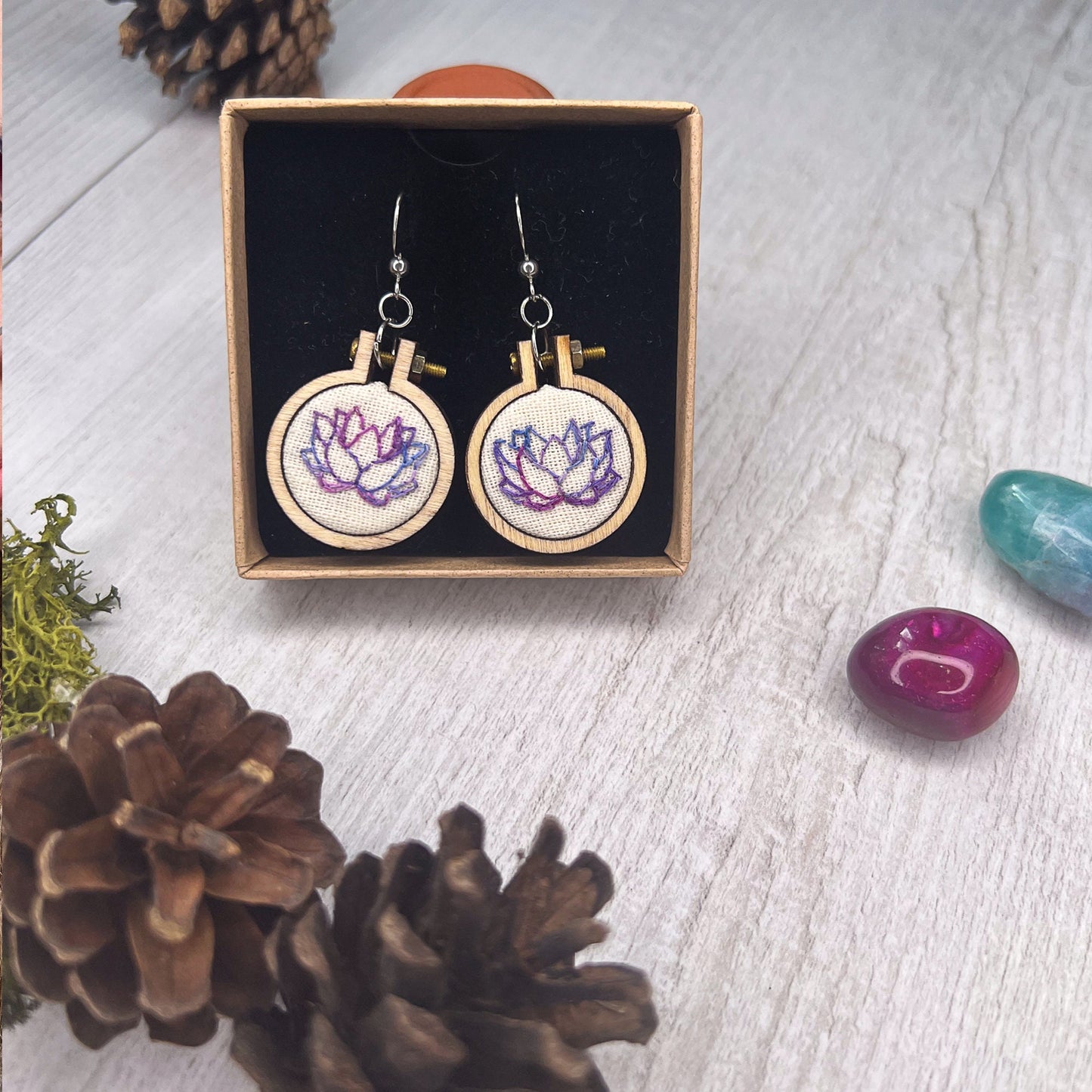 Lotus embroidered earrings