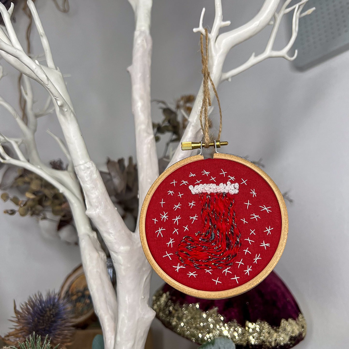 Christmas stocking embroidered hoop