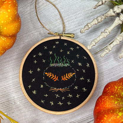 Halloween cauldron embroidered hoop