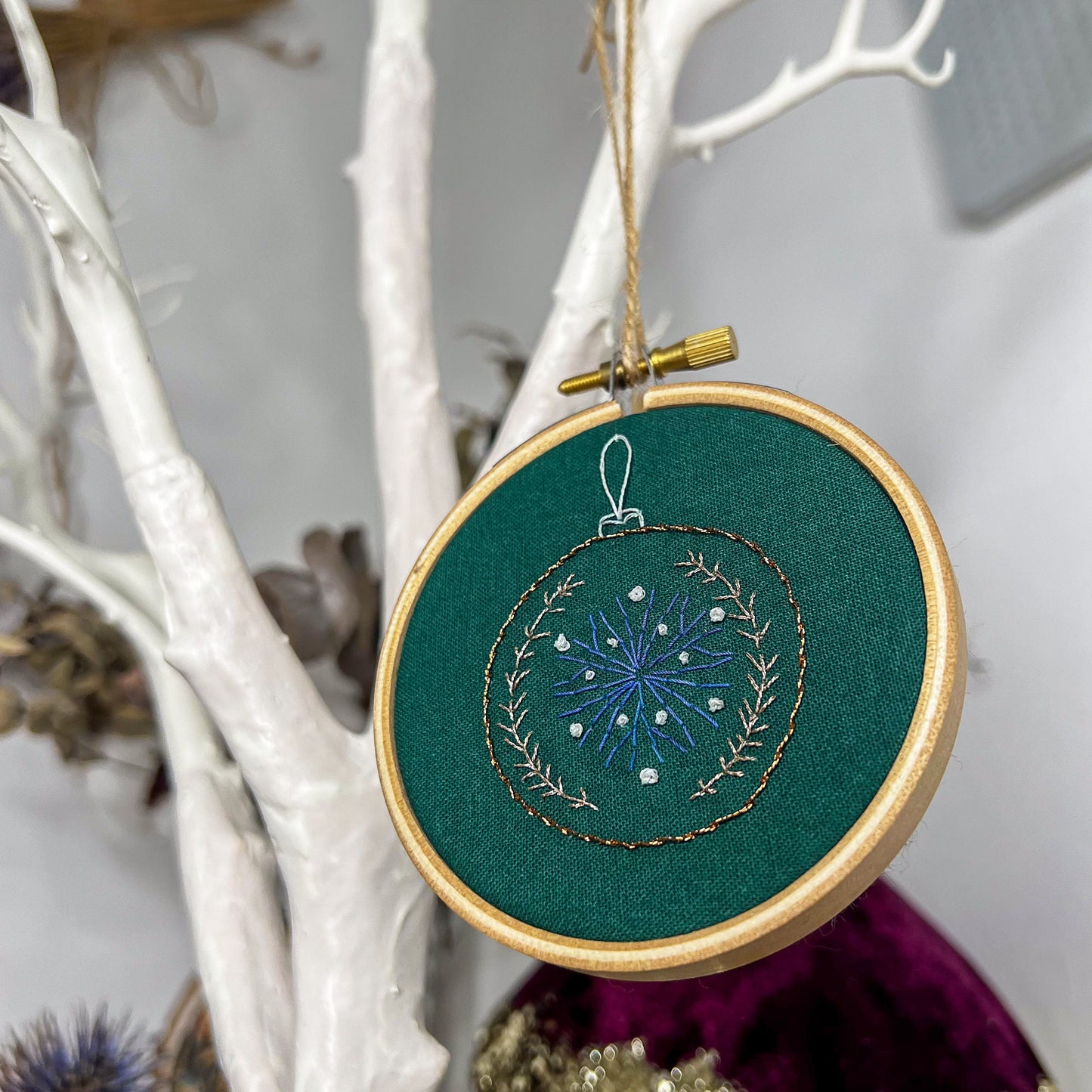 Christmas bauble embroidered hoop