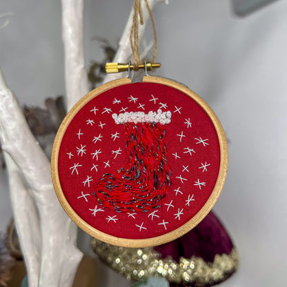 Christmas stocking embroidered hoop