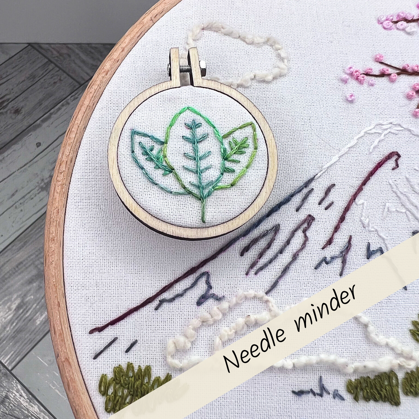 Hand Embroidered leaf Needle Minder