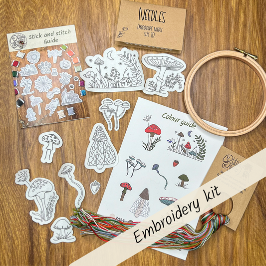 Pocket mushroom Stick and stitch embroidery kit