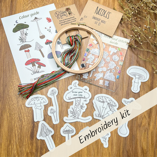 Grow your own way mushroom Stick and stitch embroidery kit