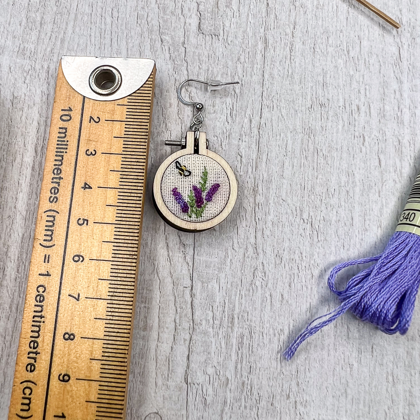 Lavender and Bee embroidered earrings | Embroidered earrings | lavender earrings | mini embroidery |