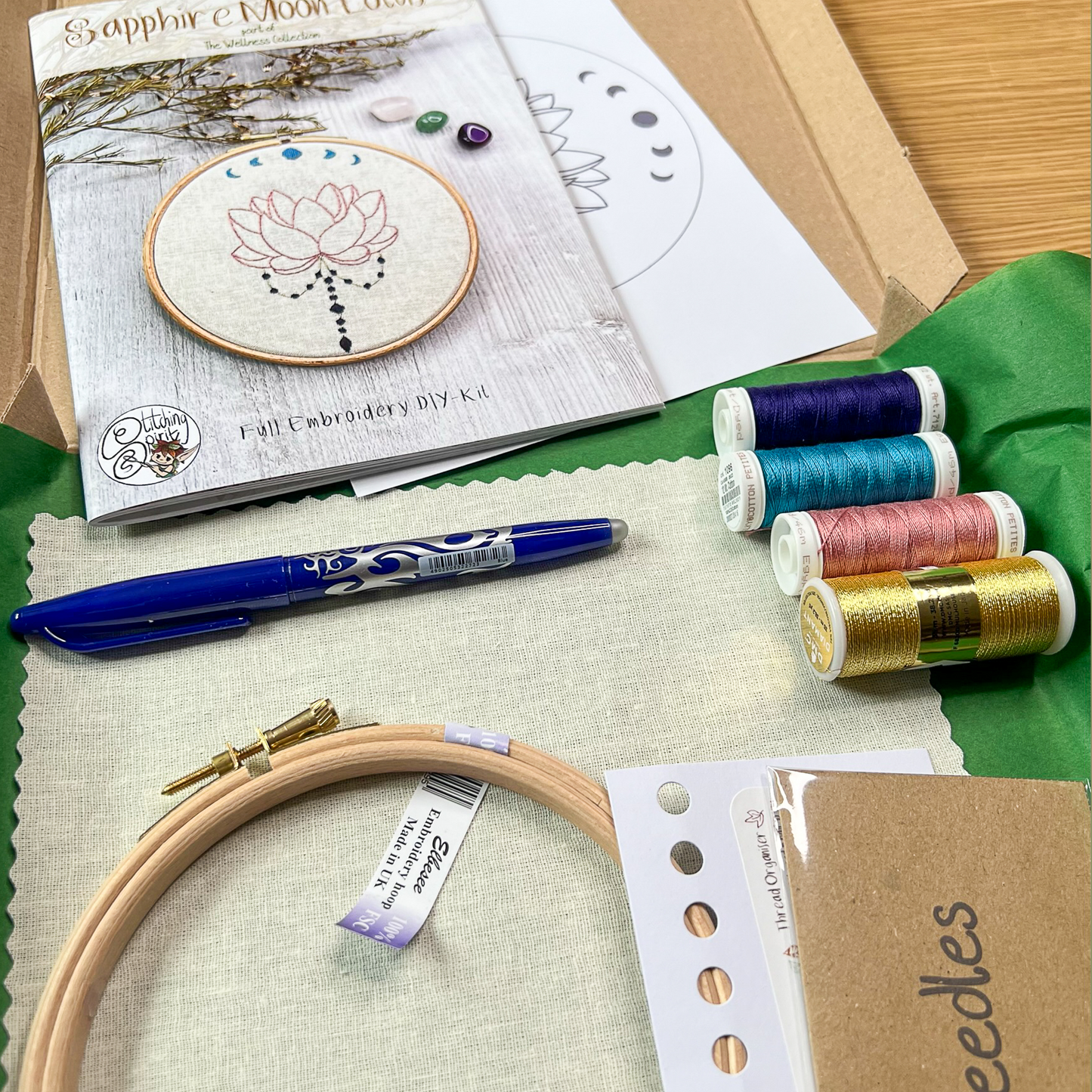 Sapphire Moon Hand embroidery workshop: Tuesday 12th November, 5:30pm to 8:30pm, Venue: Wonderland Wellbeing, North Shields