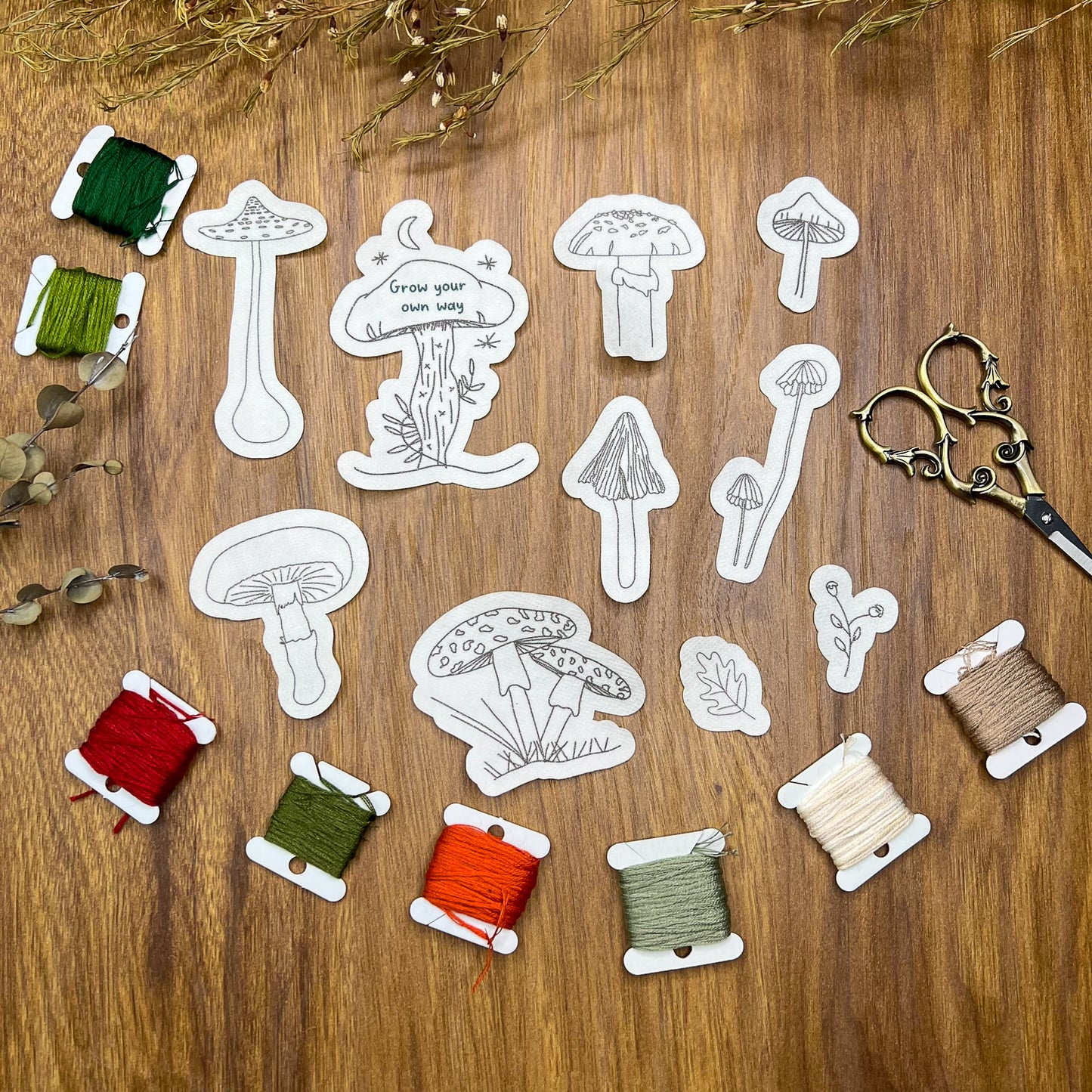 Grow your own way Mushrooms Stick and Stitch pack